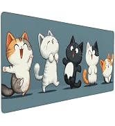 Cartoon Cat Dance Mouse Pad, Extra Large Desk Mat, Blue, Non-Slip Rubber Base, Stitched Edges, Ga...