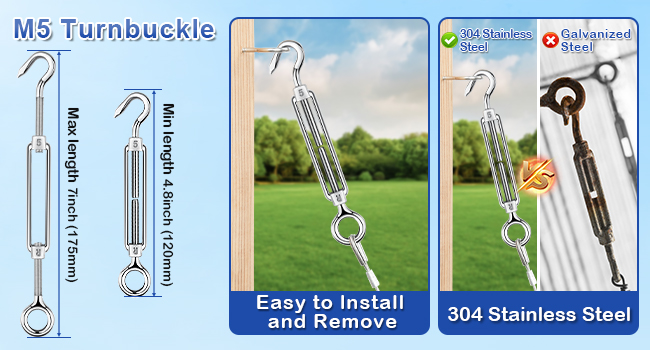 M5 Turnbuckle Hook and Eye is easy to install and remove.
