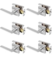 RAFECIEE 6 Pack Brushed Nickel Door Handles Bathroom Privacy, Heavy Duty Interior Door Levers, Ke...