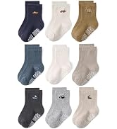 Bearbay Toddler Non Slip Cotton Crew Socks with Anti-slip Dots for Infant Baby Boys Girls