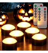 Yakpo 6 Pack Black Timer LED Halloween Pumpkin Lights with Remote Control | Flameless orange flic...