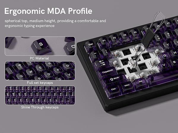 Clear keycaps,Transparent Keyboard keycaps,Jelly Key caps Set,Shine Through keycap,MDA Profile caps