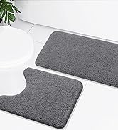 Buganda Microfiber Bathroom Rugs Set 2 Pieces - Shaggy Soft Bath Mat & U-Shaped Toilet Rug, Non-S...