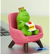 Eysinyge Miniature Frog Figurine with Cake, Crown and Pink Chair, Cute Desk Decor, Birthday Gifts...