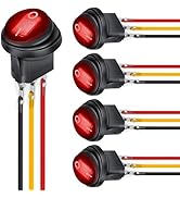 Nilight 5Pcs Waterproof Round Rocker Toggle Red LED Switch 12V 20A 3 Pin ON Off SPST for Car Truc...