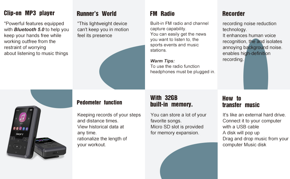 Clip Mp3 Player Mp3 Player with Bluetooth