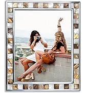 GIFTME 5 Silver Plate 8x10 Picture Frame Brown, Mother of Pearl 8 x10 Photo Frame-Handmade Mosaic...