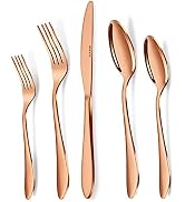 VIVANI 40 Piece Rose Gold Flatware Sets, Spoons and Forks Set for 8, Stainless Steel Silverware S...
