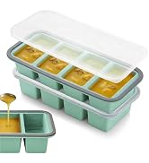 Tvmania 2-Pack Silicone Freezer Tray with Lid - 1 Cup / 4 Compartment Soup Freezer Container for ...