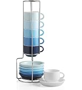 SWEEJAR Porcelain Espresso Cup & Saucer Set, Stackable Demitasse Cups with Metal Stand, 2.5 OZ fo...