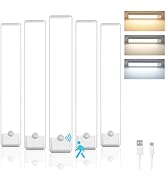 YLXS 5-Pack Motion Sensor Under Cabinet Light, 3 Color Temperature Dimmable Rechargeable Magnetic...