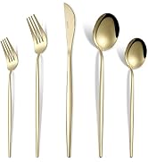 VIVANI 20-Piece Champagne Gold Silverware Set, Ultra-thin Flatware Sets, Gold Utensil Set Service...