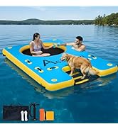 ACOMUZI Inflatable Water Platform with Dog Ramp, Heavy-Duty 6" Thick Drop Stitch Floating Dock fo...