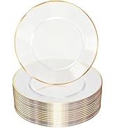 HOME BREEZE 13 Inch Charger Plates, 16 Pack, Clear Charger Plates with Gold Rim, Heavy Duty Dispo...