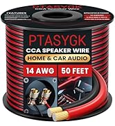 PTASYGK 14 AWG Speaker Wire 50 Feet - 2 Conductor CCA Clear Audio Cable for Home Theater & Car St...