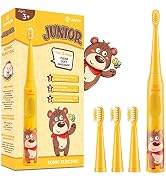 Vekkia Little Bear Kids Electric Toothbrush, 2 Minutes Timer for Age 3+, 4 Brush Heads, (Recharge...