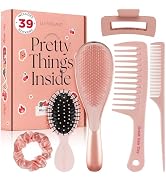 6 Pcs Hair Brush Set with Brush & Combs - Detangling Brush for All Types with Wide Tooth & Tail C...