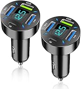 2Pcs Car Charger 66W Super Fast Charging with USB C&QC 3.0(Voltmeter&LED Lights) Universal Quick ...
