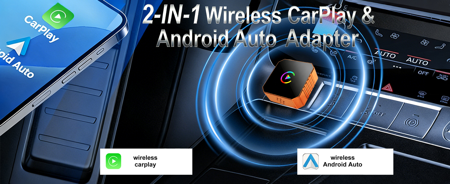 2026 Upgraded 2in1 Wireless Carplay Adapter for Apple iPhone,Android Auto Carplay Adapter