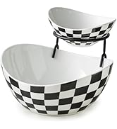 Miamolo Tiered Serving Bowls Chip and Dip Serving Set with Stand, Ceramic Appetizer Serving Dishe...