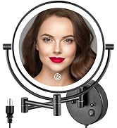 ALHAKIN 9" Wall Mounted Lighted Makeup Mirror, Large Double Sided 1X/10X Magnifying Mirror, 3 Col...