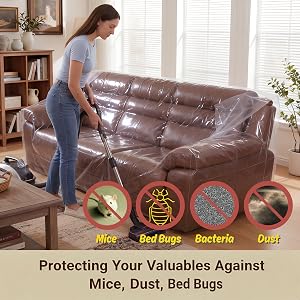 Large plastic sofa cover for moving heavy duty couch protector against bed bugs mice dust bacteria