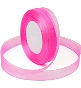 Pink Ribbon for Gifts Wrapping, 5/8 inch 50Yard Sheer Organza Tulle Ribbon, Christmas Hot Pink Ri...