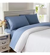 Weenmee Cooling Sheet Set- Blue Queen 4 Piece& Deep Pocket& Easy Care