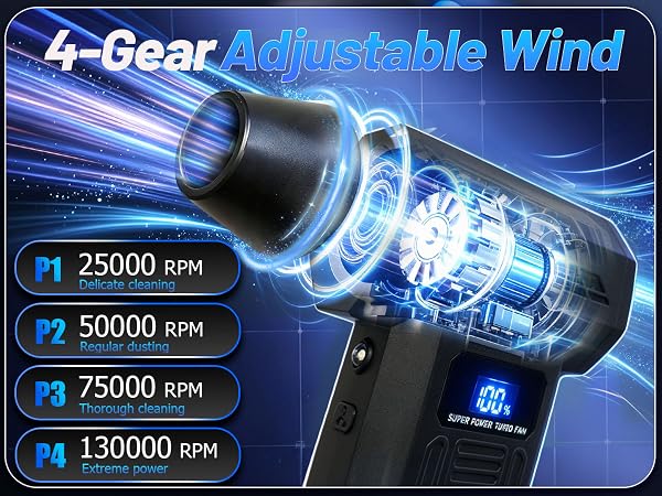 Compressed Air Duster Electric Air Duster, 4-Gear Adjustable Mini Blower 130000RPM
