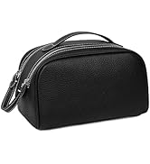 DORIS&JACKY Genuine Leather Makeup Bags for Women, Two Zipper Open Portable Cosmetic Pouch Travel...