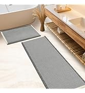 IM HOME Waffle Bath Mat Set 2 Piece Darkgrey & Cream,Woven Modern Bath Rug Mats, Absorbent Non Sl...