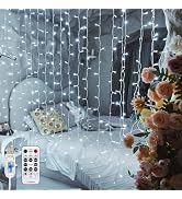 SINAMER Curtain Light for Bedroom, 200LED 6.6x6.6ft White Window Wall Hanging Fairy Curtain Strin...