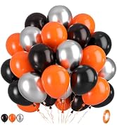 Black Orange Silver Balloons, 50pcs Black Orange Balloons, Metallic Silver Matte Orange Black Bal...