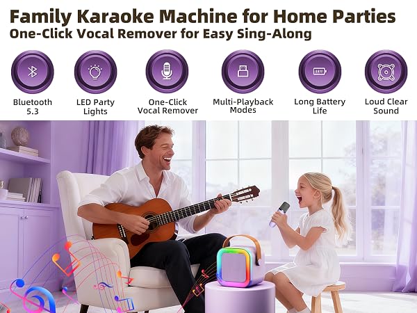 Kids Karaoke Machine for Ages 3-12, Portable Bluetooth Speaker with Two Wireless Microphones