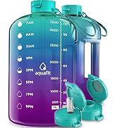 AQUAFIT 1 Gallon Water Bottle With Times To Drink - 128 oz Water Bottle With Straw - Motivational...