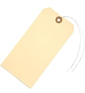 100 Large Manila Paper Tags with Wire Attached – # 8, 6 1/4" x 3 1/8" – Manilla Shipping Tags wit...