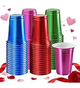 16 oz - 100 Count Metallic Plastic Cups, Disposable Plastic Party Cups for Easy Cleanup and Large...