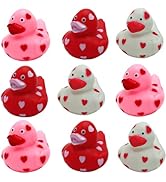 4E's Novelty Valentines Day Rubber Ducks (24 Pack) Heart Themed Duckies, Class Valentines Day Gif...