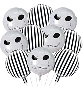 Jobkoo Halloween Balloons Decorations 18 Inch Skull Black and White Striped Mylar Foil Balloon Sk...