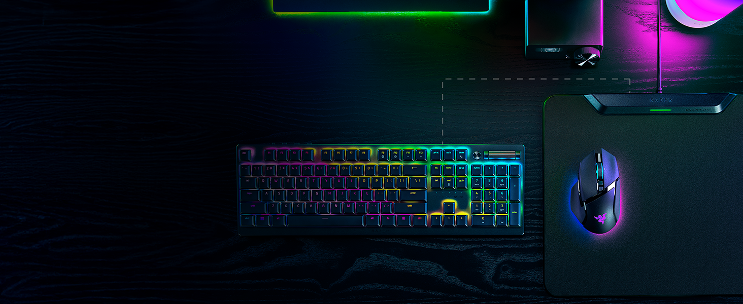 The mat not only connects a mouse, but a Razer HyperSpeed keyboard as well.