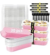 Orlashop 30 Pack Pink Disposable Rectangular Aluminum Foil Loaf Pans with Lids,6.8oz Mini Cake Pa...