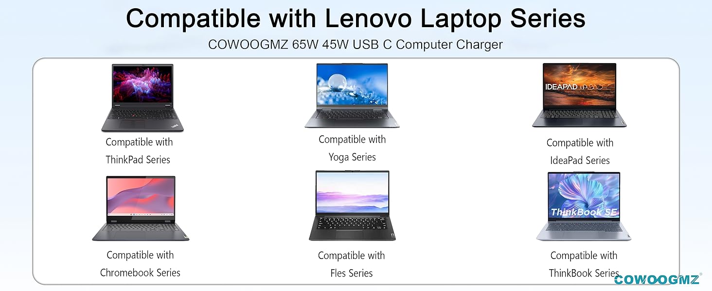 65W USB C Laptop Charger Compatible with Thinkpad,Yoga,Thinkbook,Chromebook AC Power Adapter