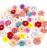 ATTGREAT Fake Flower Heads Small Silk Flower Bulk Mini Artificial Daisy Roses Buds 3D Faux Floral...