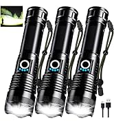 3 Pack Rechargeable LED Flashlights High Lumens, 90,000LM Super Bright Flashlight, Adjustable 5 M...