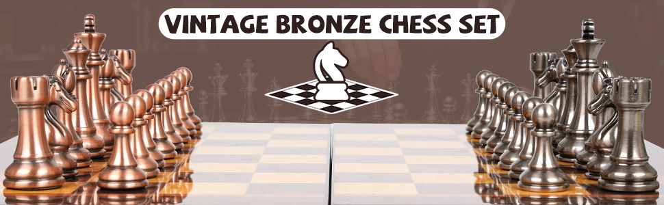 Luxury Metal Chess Set with 15 Inch Wooden Chess Board