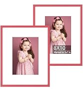 Golden State Art, 8x10 Pink Picture Frame with Mat for 5x7 Photo - Set of 2-8x10 Aluminum Frame w...