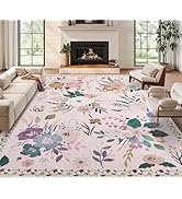 Rugs for Bedroom 5x7 Pink Boho Floral Washable Soft Area Rug for Living Room Dining Room Office C...