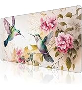 Desk Mat, Pink Flowers and Colibri Birds Extended Large Gaming Mouse Pad for Desk XXL, Non-Slip R...
