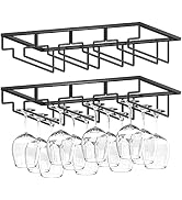 Wtiujhg Wine Glass Rack, 2 Pack Under Cabinet Stemware Rack Wine Glass Holder, 4 Rows Black Metal...