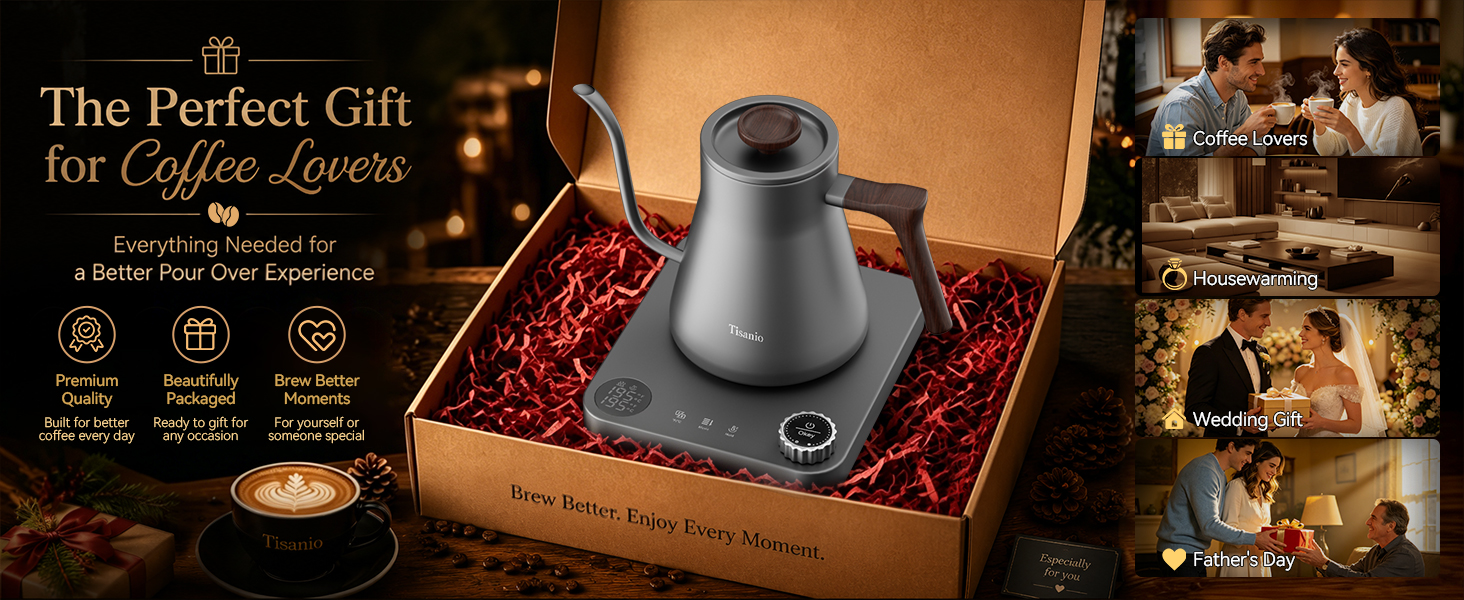 Gray Wood grain gooseneck electric kettle for precision pour over coffee brewing